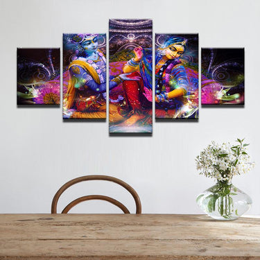 Colorful Indian God Vishnu and Lakshmi 5 Panel Wall Art